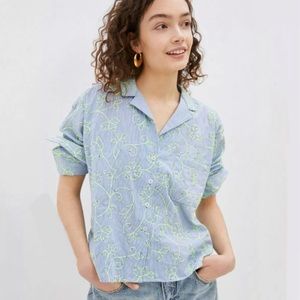 Anthropologie Maeve The Clarissa Button Down Floral Embroidered Sequin